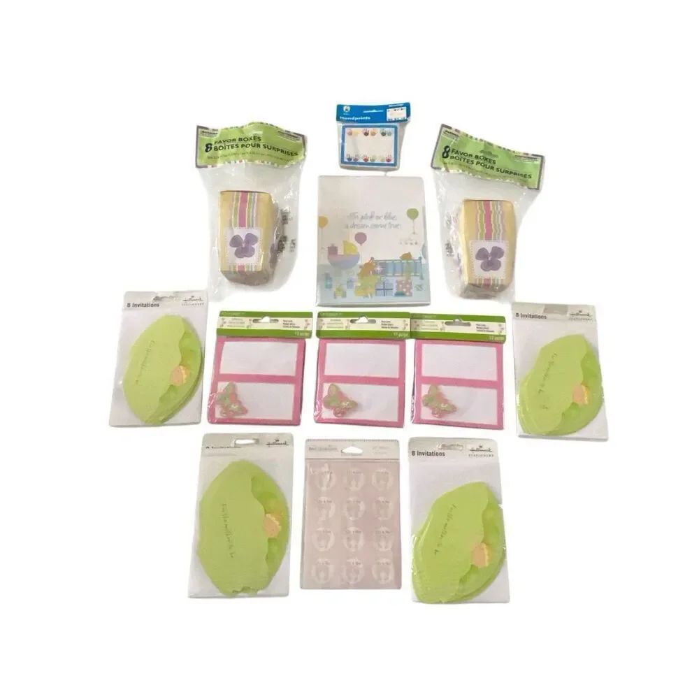 Lot Of 12 Baby Girl Shower Invitations Party Favor Boxes Place Cards Seals Name